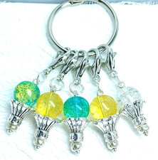 MikieLou Stitch Markers Premium Crackle Glass Blue Yellow Cones Knitting Crochet
