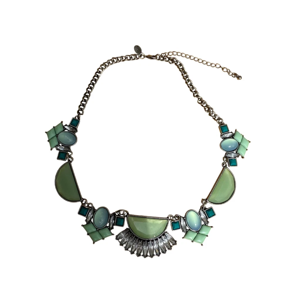 Collar Babero Steampunk Geométrico Lia Sophia Cristal Turquesa Como Nuevo Foto 2 de 4