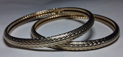 Set Of 2 Vintage Gold-tone Textured Metal Bangle Bracelets