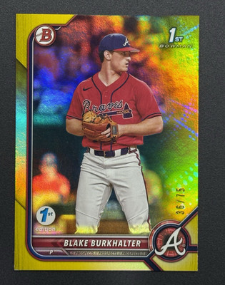 2022 Bowman Draft 1st Edition Blake Burkhalter /75 Yellow Foil RC BD-10