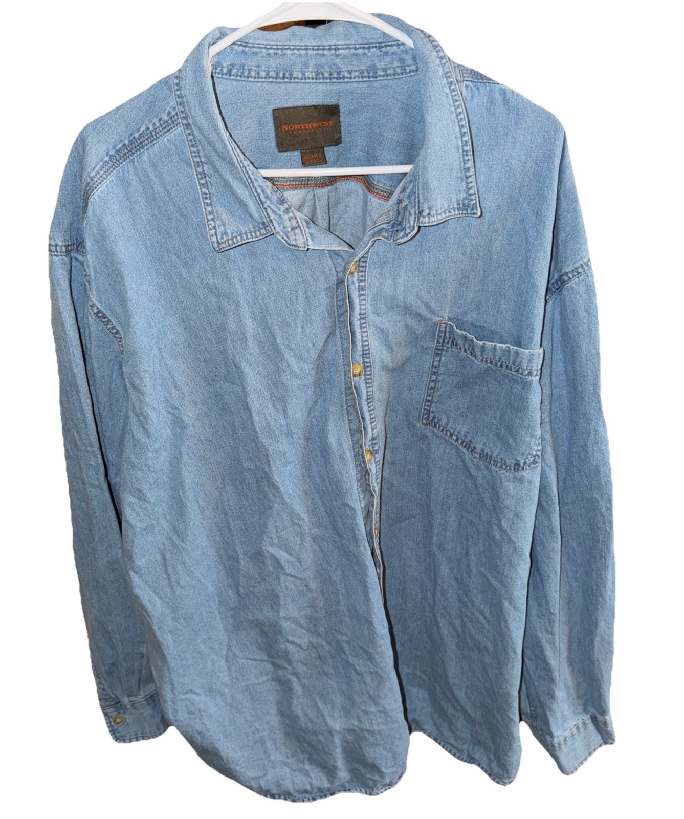 Northwest Territory, Big And Tall Men Size 4XL Light Denim Shirt 100% Cotton