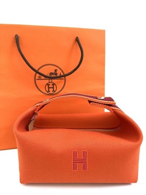 NEW AUTH HERMES FRANCE ORANGE FEU CANVAS SMALL BRIDE A BRAC