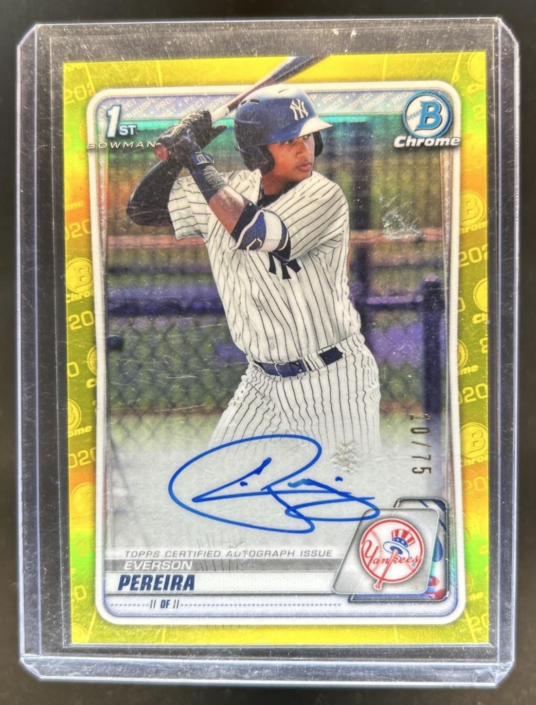 2020 Bowman Everson Pereira Chrome Prospect Auto Yellow Refractor #/75 Yankees