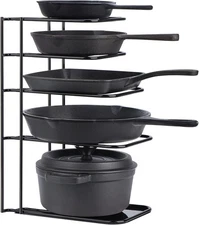 Heavy-Duty Pan Organizer - 5-Tier Rack for Cast Iron Skillets - Easy Storage