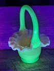Fenton shiny burmese mini basket Glows Brightly