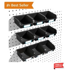 Pegboard Bins with Hooks and Labels, for Organizing Accessories, 10 Packs, Black