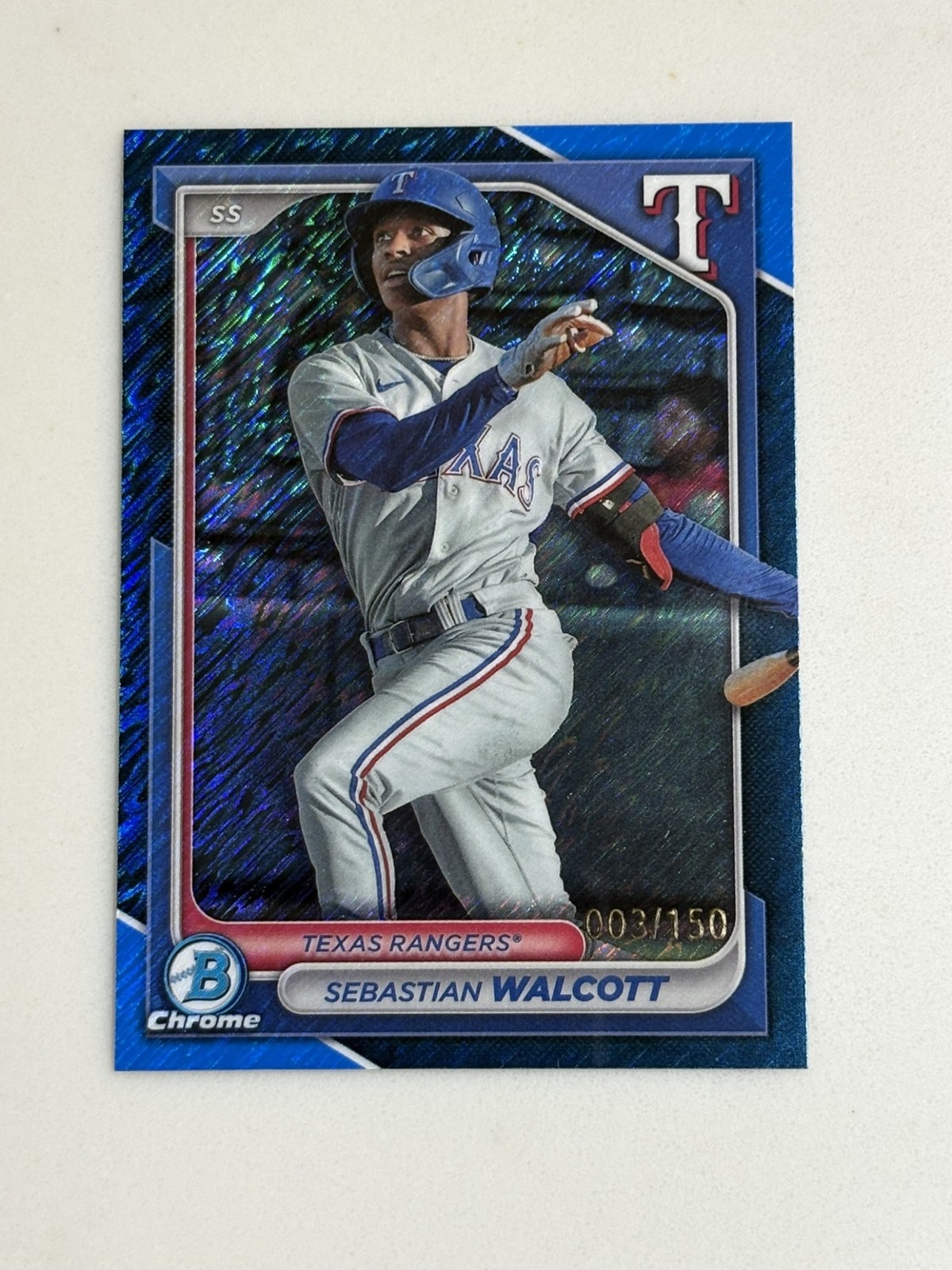 2024 Bowman Sebastian Walcott Chrome Blue Shimmer /150 #BCP-81 Texas Rangers