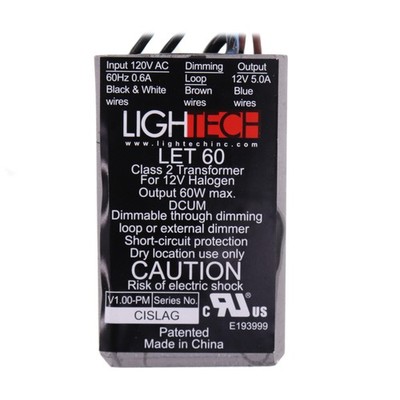 LIGHTECH LET-60 66937 ELECTRONIC LOW VOLTRAGE TRANSFORMER, 60W, 12-VAC