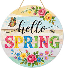 Hello Spring Door Sign - 11.5" Colorful Flowers Welcome Wreath for Front Door Sp