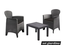 Set Salotto Giardino Rattan Antracite 2 Poltrone Tavolino Balcone