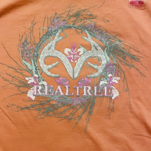 Realtree Women's M Short Sleeve T-Shirt Coral Summer Floral Logo
