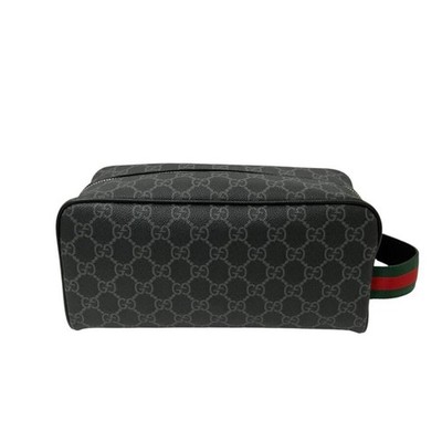 Gucci Porter Small Toiletry Case GG Monogram Black Canvas Clutch Bag Auth