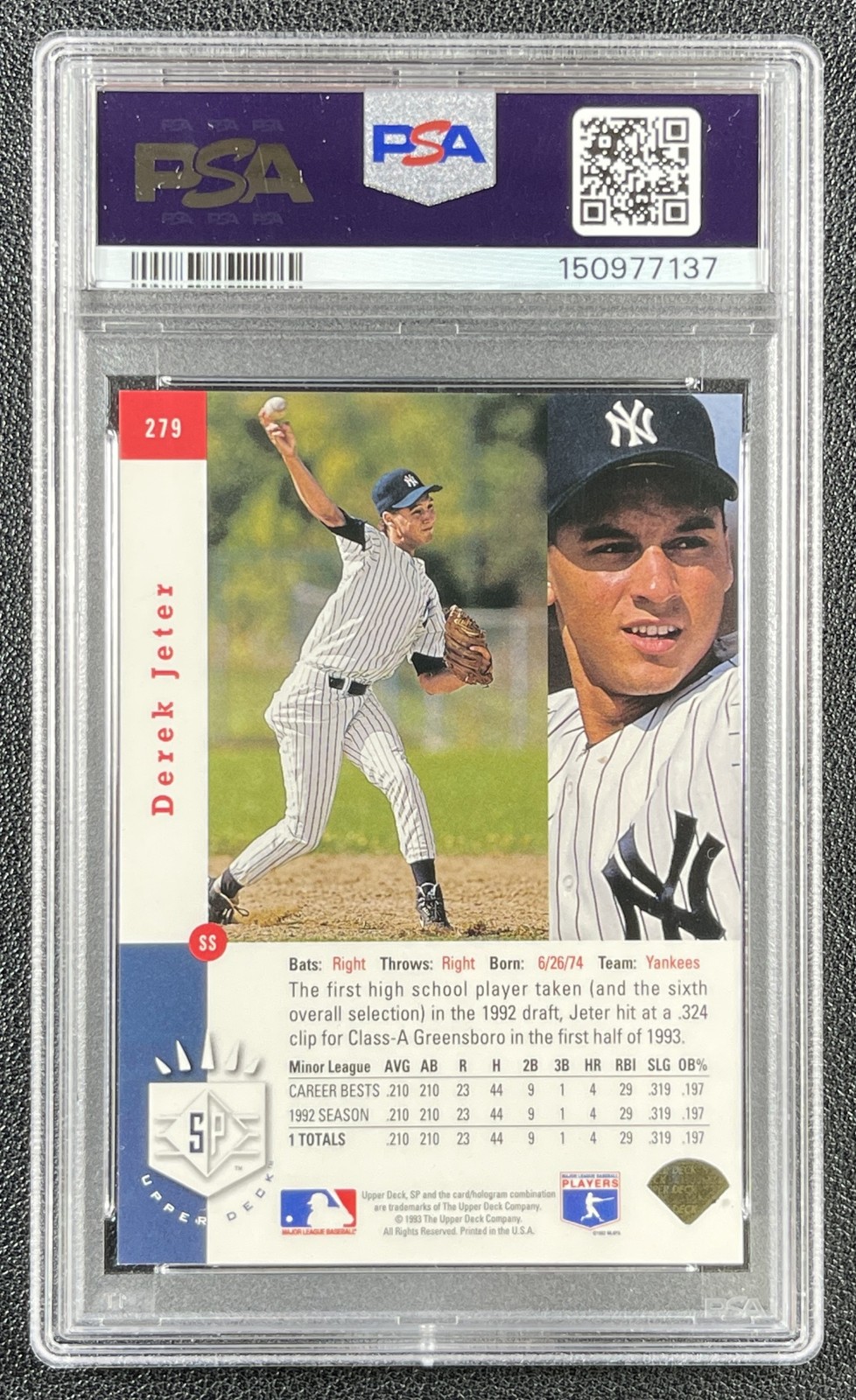 DEREK JETER PSA 7 1993 SP BASEBALL #279 ROOKIE FOIL RC YANKEES 7137 view 2