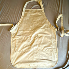 Beige Solid Cotton Bib Apron with Pockets, One Size Unisex Adults