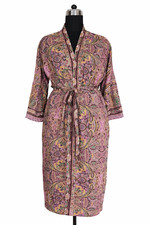 Vintage Silk Kimono Robe Boho Hippie Floral Long Kimono Jacket Beach Cover Up