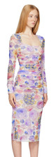 NWT Ganni purple floral long sleeve bodycon long midi dress designer