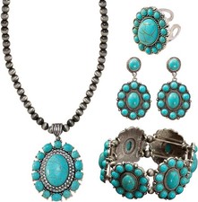 4 Pack Boho Vintage Turquoise Jewelry for Women, Bohemian Western Jewelry Set wi