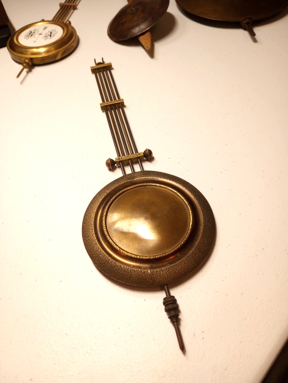 Antique Mantel Shelf Wall Clock Pendulum Gridiron 5 Rod Textured Rim 13" x 3.75"