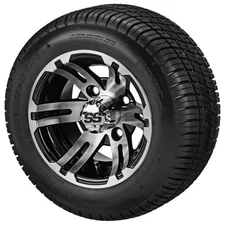 (4) Golf Cart 205/50-10 Deli Low Pro Tires on 10x7 Black/Machined Epic Wheels