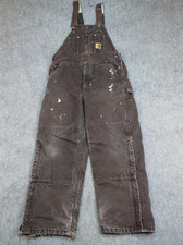 Carhartt Overalls Mens 38x30 Brown R27 DKB Quilt Double Knee Bib Distressed VTG