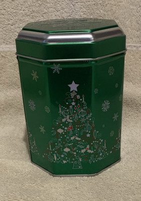 Musical Green & Silver ALDI SUGAR COOKIES Octagon Tin Box (empty) 5.5x4x4 - GUC