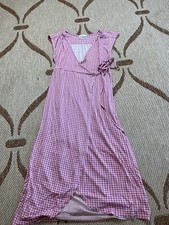 Urban Outfitters Pink White Gingham Wrap Maxi Dress S V-Neck Cap Sleeve Tie