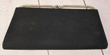 Vtg Black Clutch Purse Kiss Lock Art Deco 5.5 x 10.5"