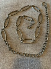 Vtg Silver Tone Metal Oval Chainlink Belt Long Classy Elegant Adjustable