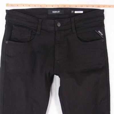 NEU Replay M914 ANBASS Stretch Slim Tapered schwarze Herrenjeans W33 W34 L34 neu mit Etikett