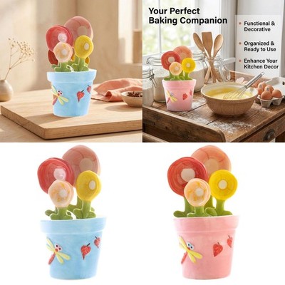 4x Blumenlöffel Set Spaß Küchenutensilien mit Halter Tasse Küchenwerkzeug