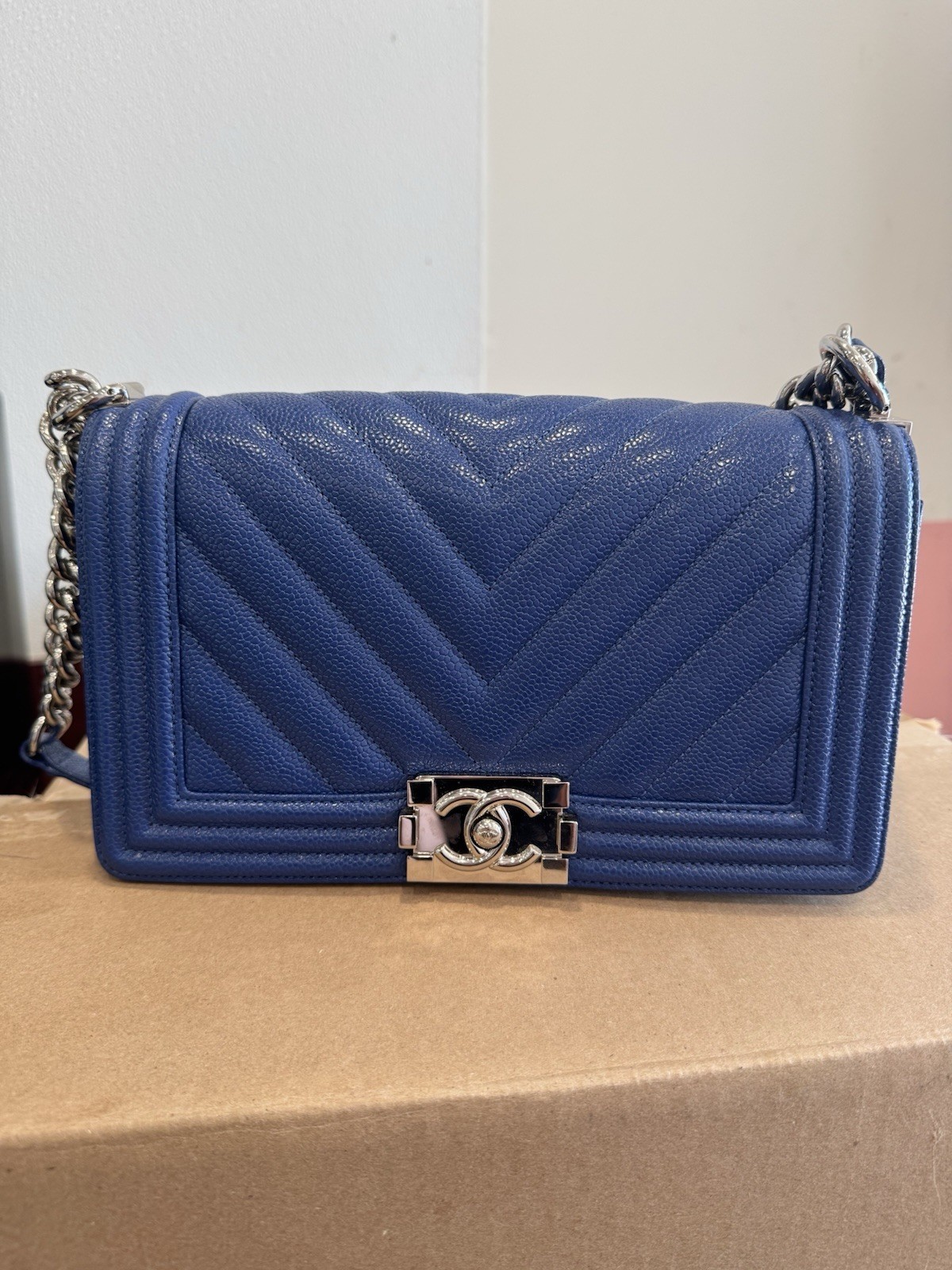 Authentic CHANEL Medium Boy Flap Chevron Caviar - image 1
