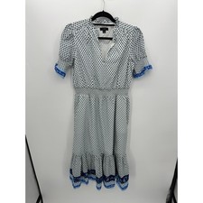J. Crew Womens Blue Smocked Ruffle Dress Size S Praire Cottagecore Cotton
