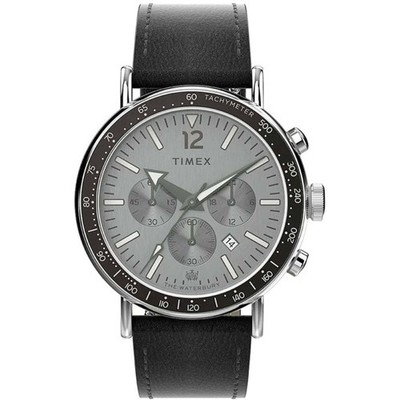 Timex Men's Watch The Waterbury Quartz Grey Dial Black Leather Strap TW2W47400VQ