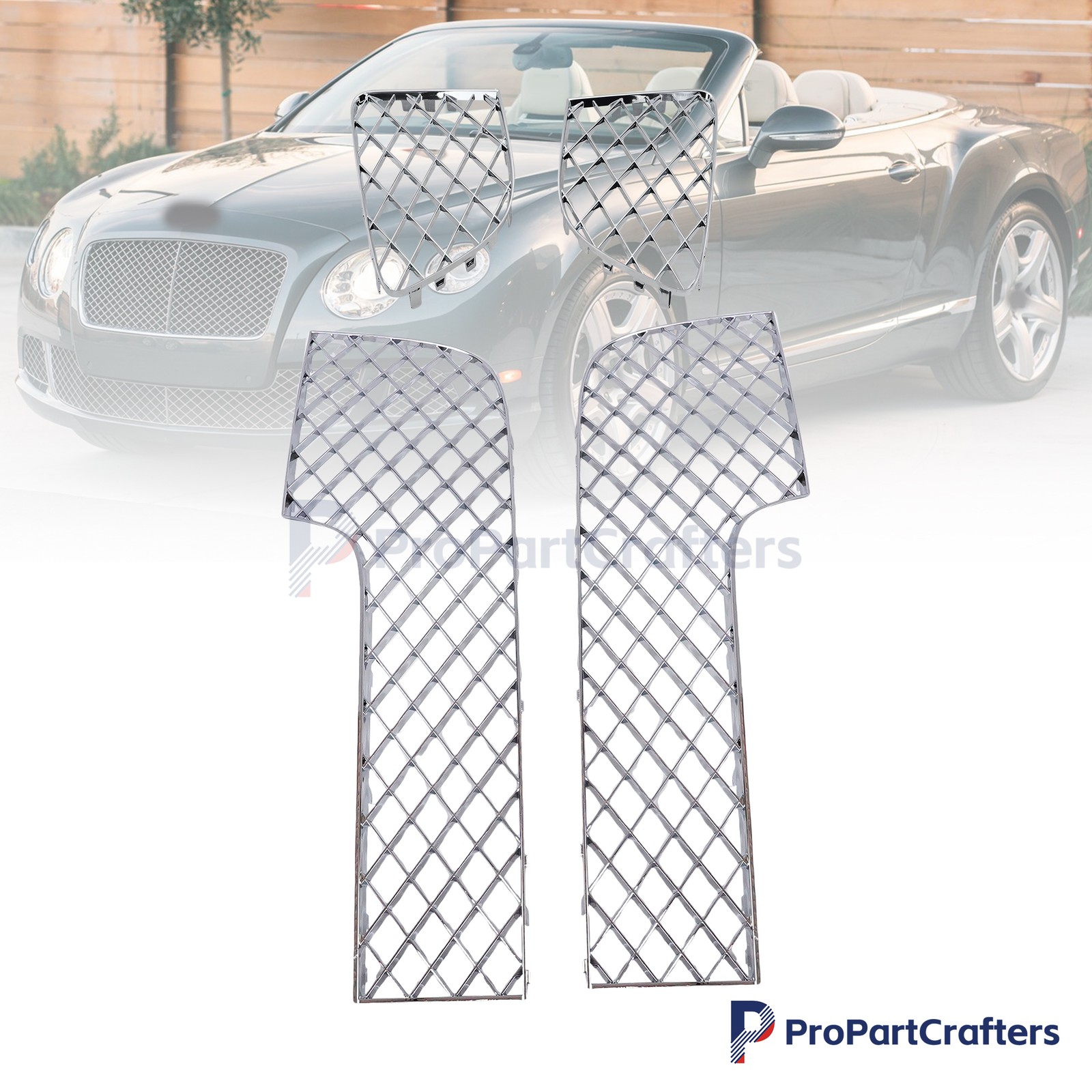NEW 4PCS Bumper Lower Mesh Grille Chrome For Bentley Continental GT GTC 12-15