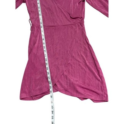 pink dress rue 21 rue21 Womens Magenta Pink Textured Knit Wrap Mini Dress Long Sleeve Small