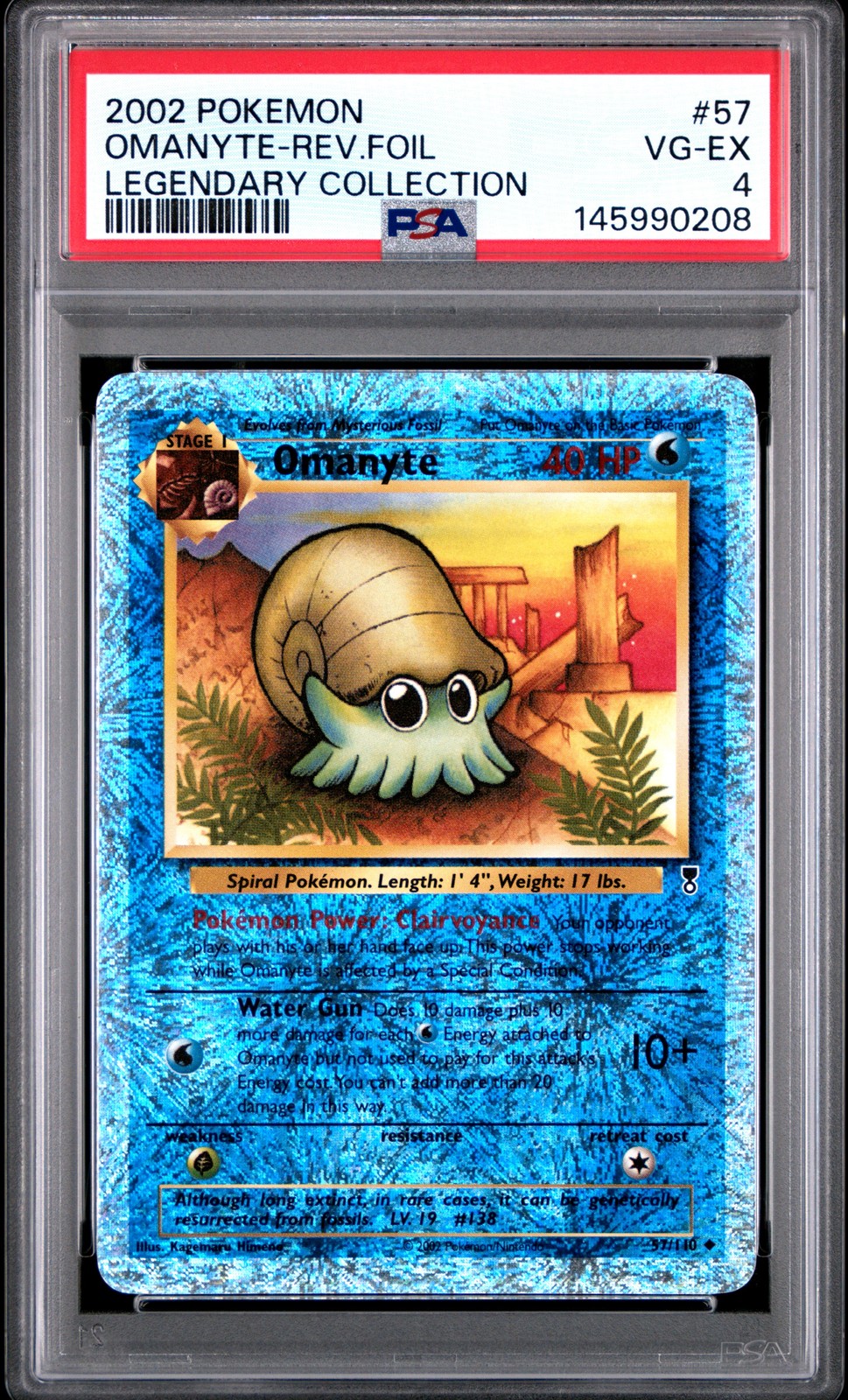 2002 POKEMON LEGENDARY COLLECTION #57 OMANYTE-REVERSE FOIL PSA 4