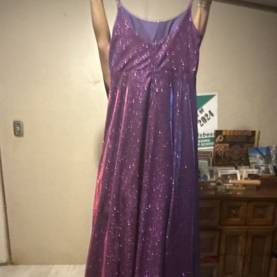 Women's Purple Sequin V-Neck Spaghetti Strap Lined Formal Maxi Dress 16