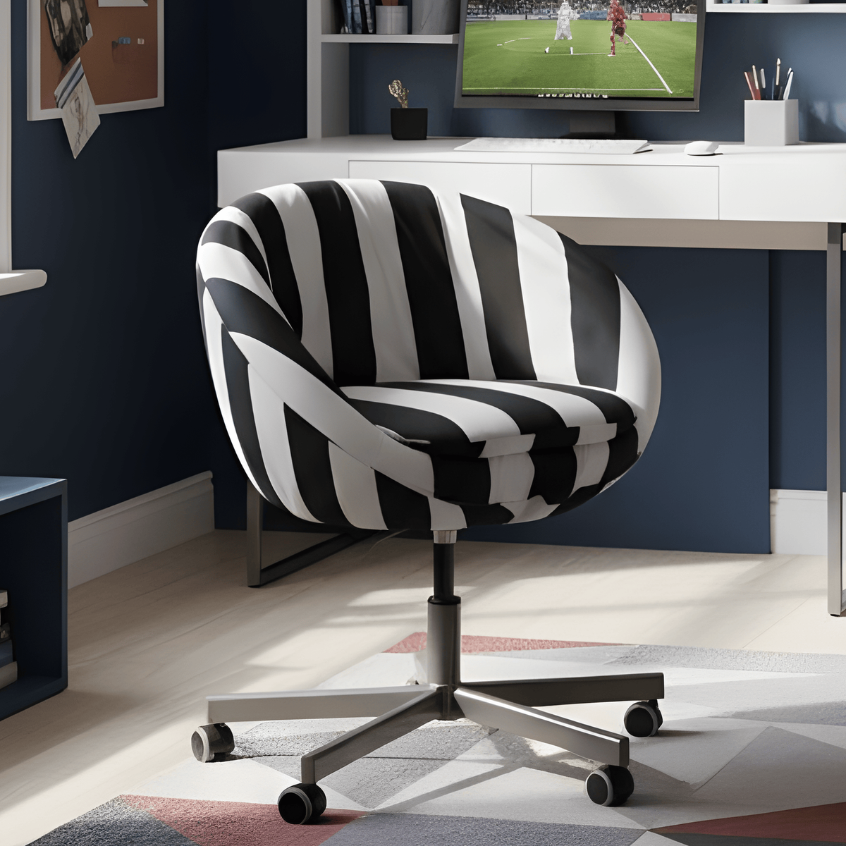 Black Cabana Stripe Slipcover, Compatible with IKEA Skruvsta Chair