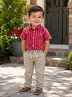 2T Toddler Boy Preppy Outfit – Cherokee Red Striped Shirt + Carter’s Khaki — photo 1