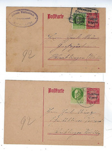 Two  1920 Bavaia, Germany  Uprated Postal Cards, both to Waiblingen