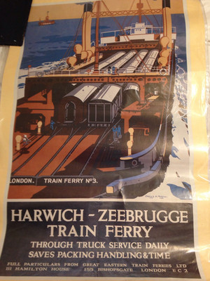 BRITISH RAILWAYS POSTER HARWICH ZEEBRUGGE ZUGFÄHRE