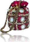 HANDMADE INDIAN ETHNIC CLUTCH SILK POTLI BATWA POUCH BAG WITH METAL BEADWORK