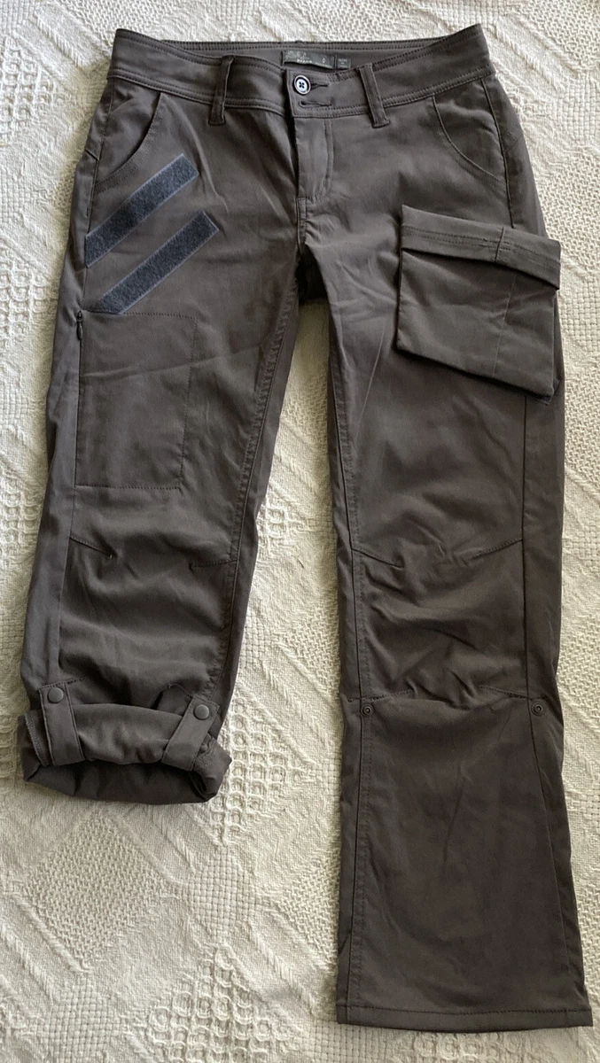 Prana Pants Womens 0 Gray Cargo Side Pockets Nylon Stretch Roll Up Leg  Hiking