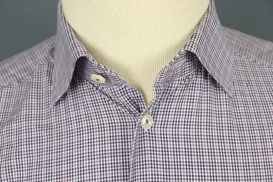 Eton Slim Fit Multicolor Check Long Sleeve Button Down Shirt Size 39 - Image 3 of 4