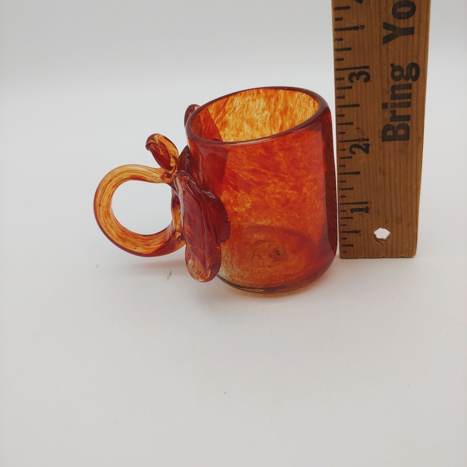 HAND BLOWN Elephant Shaped Shot Glass Miniature Mug, Orange Wild Animal