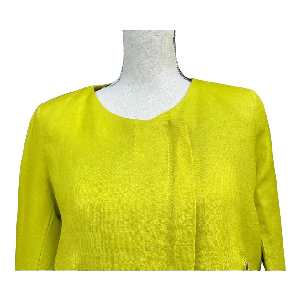 Chaqueta Blazer KAREN KANE Cremallera Frontal Mujer Pequeña Verde Claro Lino Bolsillo Forrado Foto 3 de 4