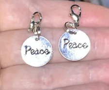 2 Pc Small Silver Peace Charm Zipper Pulls & Keychain Add On Clips!!