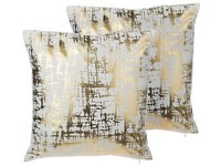 2Er Set Dekokissen Goldkissen Sofa Couch Kissen Baumwolle Weiß/Gold 45X45 Cm