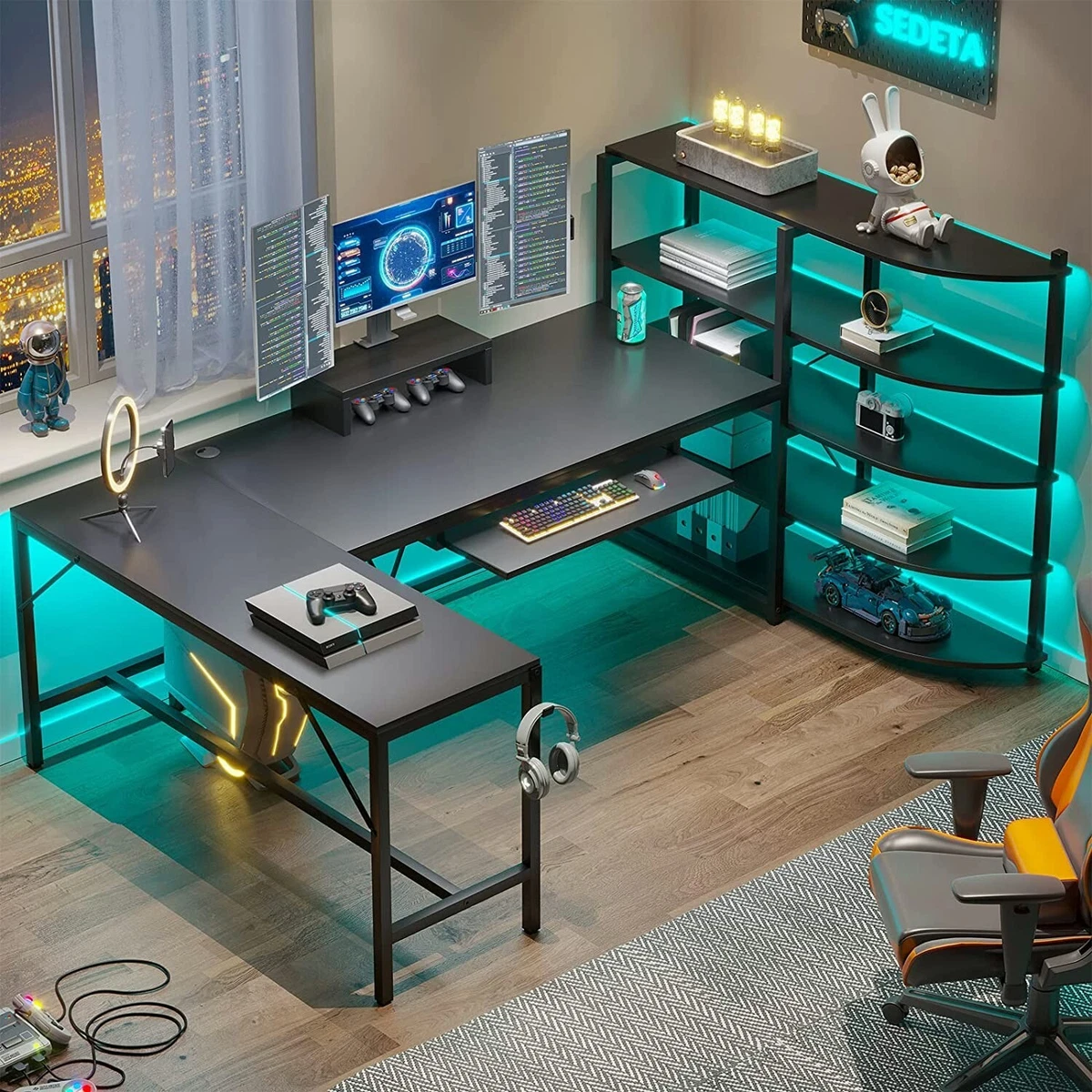 L Shaped Computer Desk 63 Corner Gaming Desk with Keyboard Tray