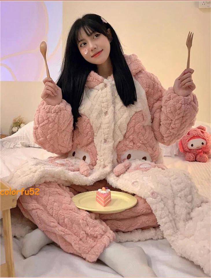 Anime My Melody Coral Polar Bata para Dormir Pantalones Mujer Pijama Invierno Ropa para el Hogar Foto 2 de 4